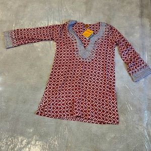 Roberta Roller Rabbit, brand new NWT red and silver stitched tunic size XS